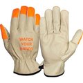 Pyramex Grain Cowhide Driver Gloves with Keystone Hi-Vi Orange Tips, Size Large - Pkg Qty 12 GL2003KL